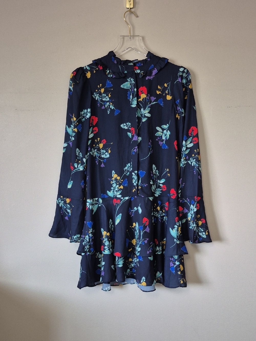 Parker Dress Size Small Blue Floral Moondance Ruffled Tiered Mini Feminine